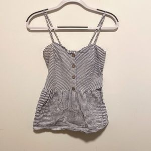 Size Small blue and white small stripes peplum top with spaghetti straps